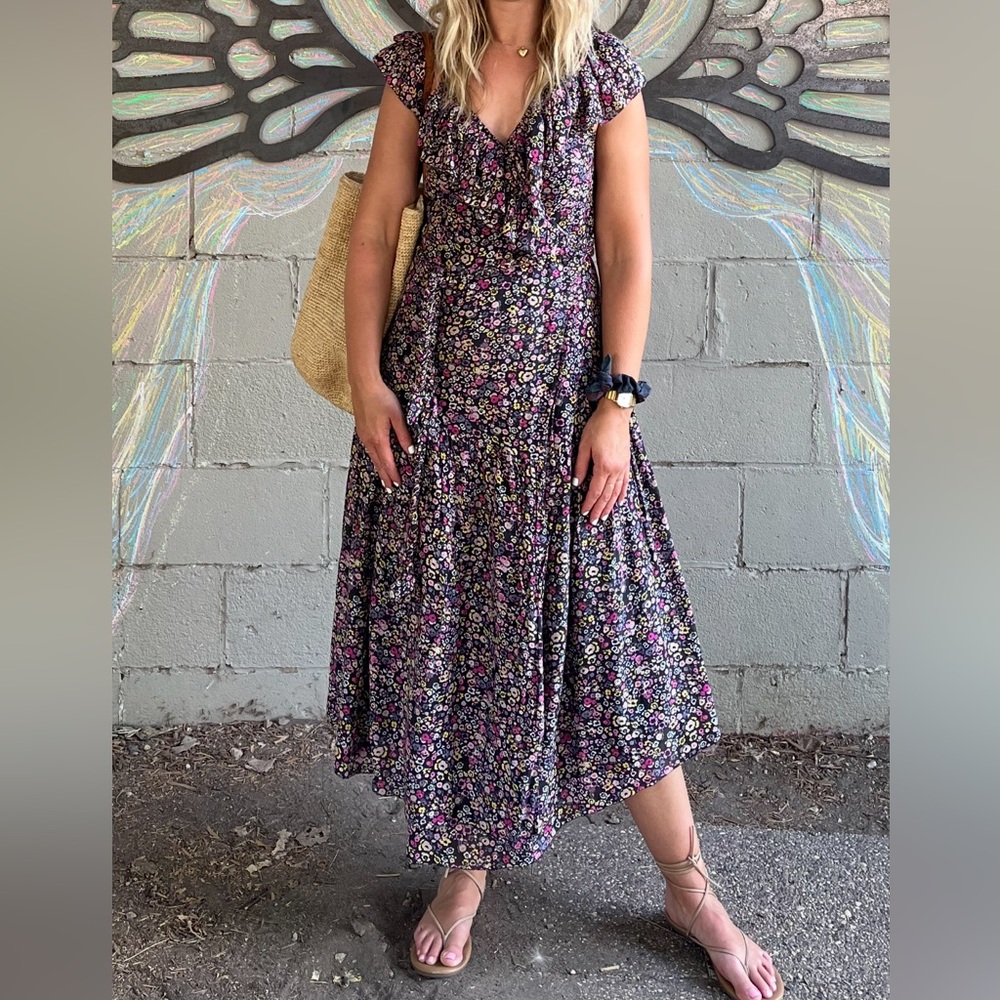 Apiece Apart Navy Floral Maxi Wrap Dress, 2